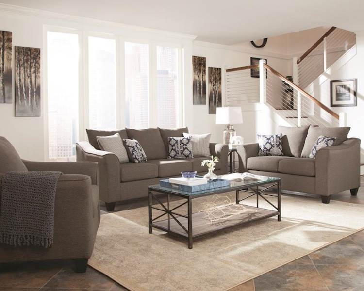 Living Room Set with Flared Arms, Taupe Upholstered Sofa Set