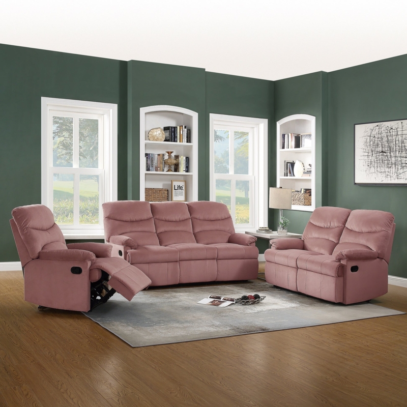 Living Room Set with Manual Reclining and Tiered Backrest in Blush Pink