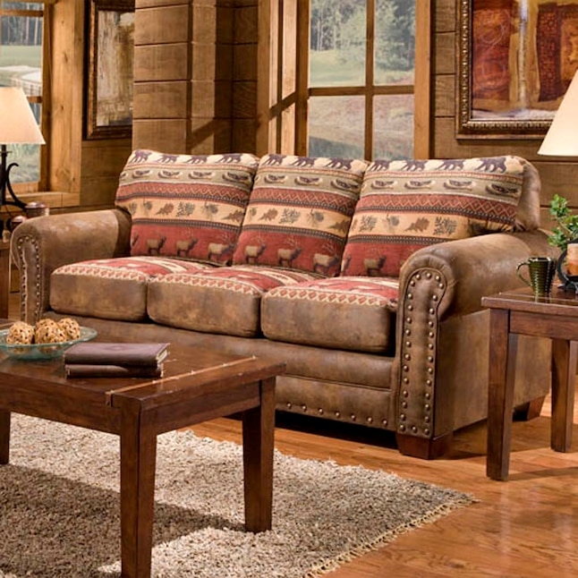 Lodge Sofa Featuring Wildlife Tapestry and Nailhead Detailing