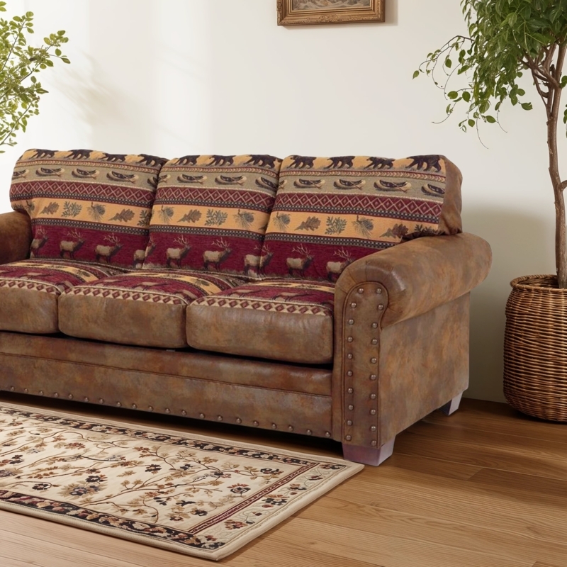 Lodge Three Seater Sofa with Deer and Bear Pattern Cushions