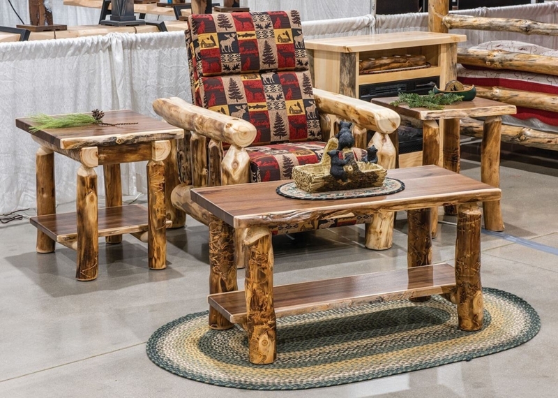 Log Cabin Furniture Set featuring Recliner with Wilderness Motif Fabric