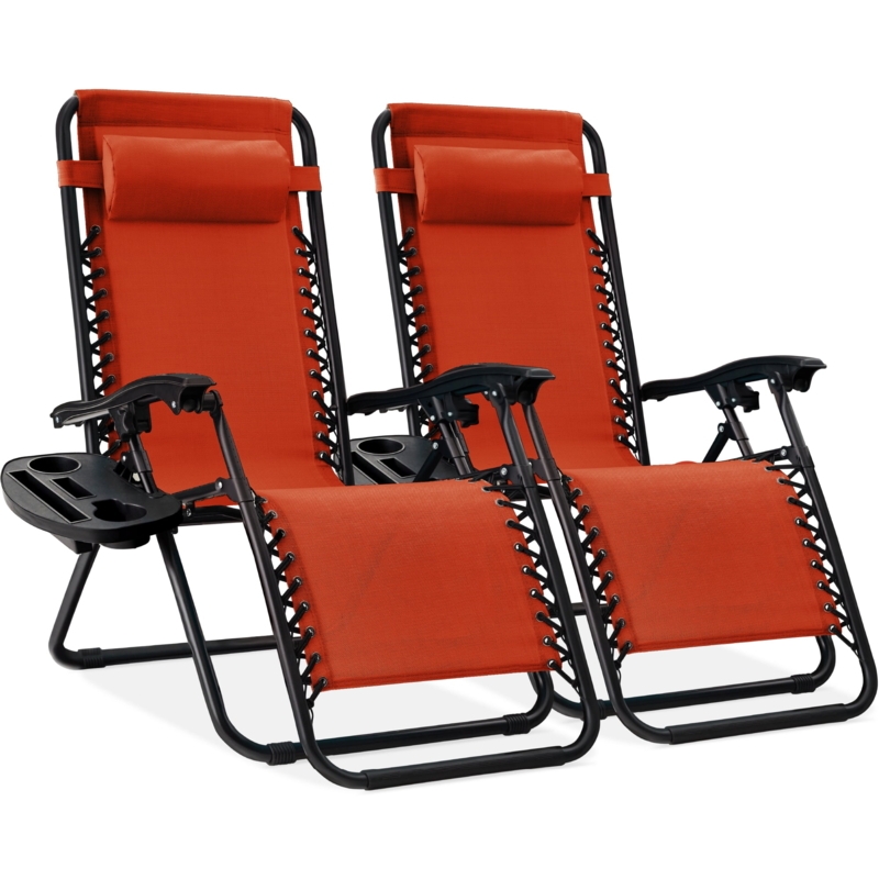 Lounge Chair Set Burnt Orange Mesh with Dual Cup Holder Trays