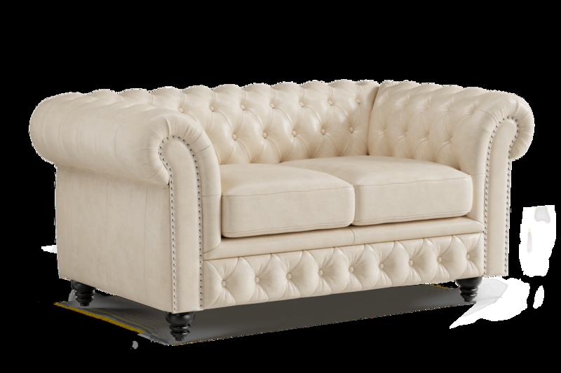 Loveseat Antique White Leather-Like with Casters Vintage Style