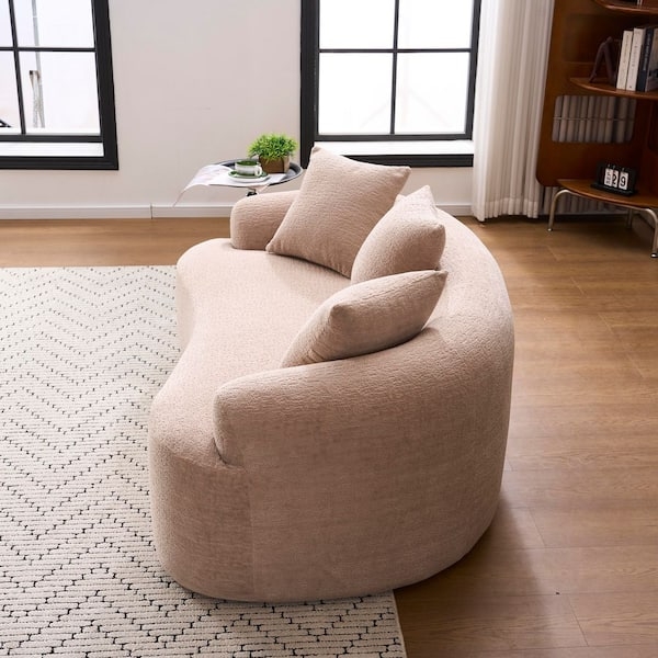 Loveseat Apricot Cream Bean Shaped Chenille Texture
