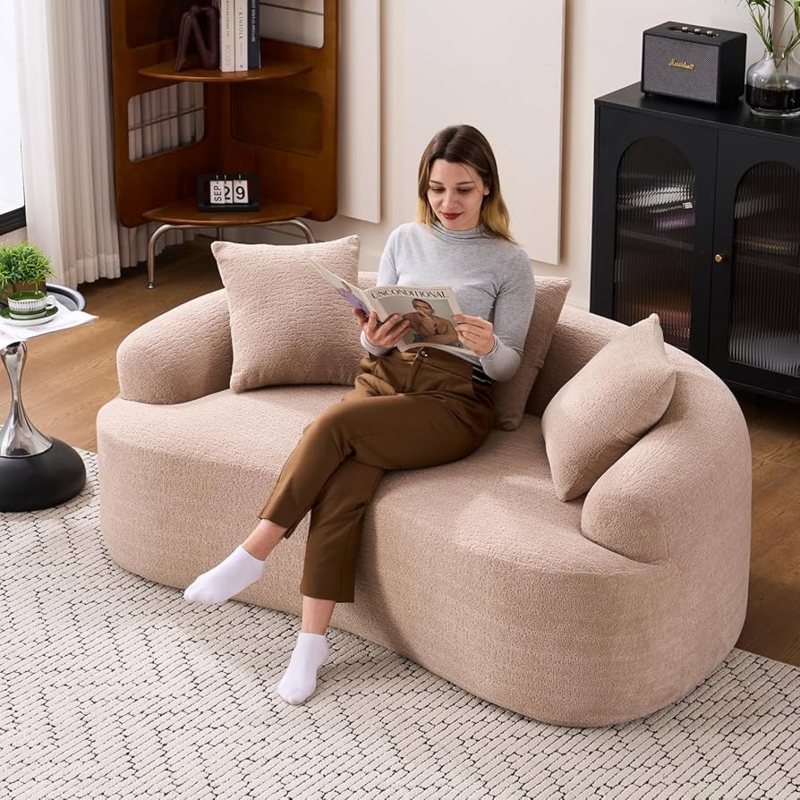 Loveseat Apricot Nubby Texture Curved Back Organic Modern