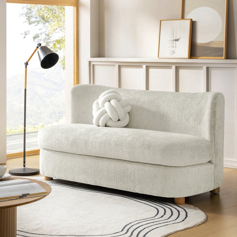 Loveseat Armless Boucle Curved Off-White Cylindrical Legs