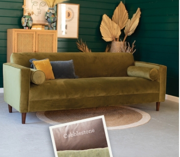 Loveseat Avocado Green Velvet Gold Capped Legs Retro Living Room