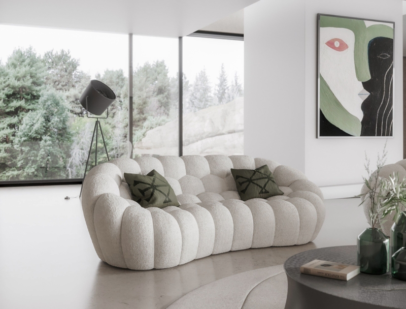 Loveseat Boucle Bubble Channeling Low Profile