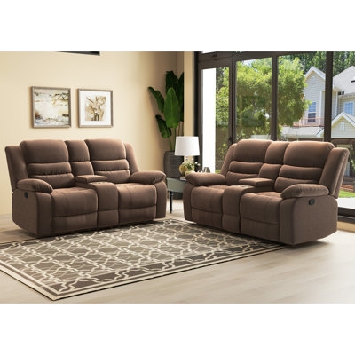 Loveseat Brown Reclining Loveseat with Storage Console and Cupholders