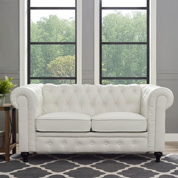 Loveseat Chesterfield Faux Leather Tufted Rolled Arms Traditional