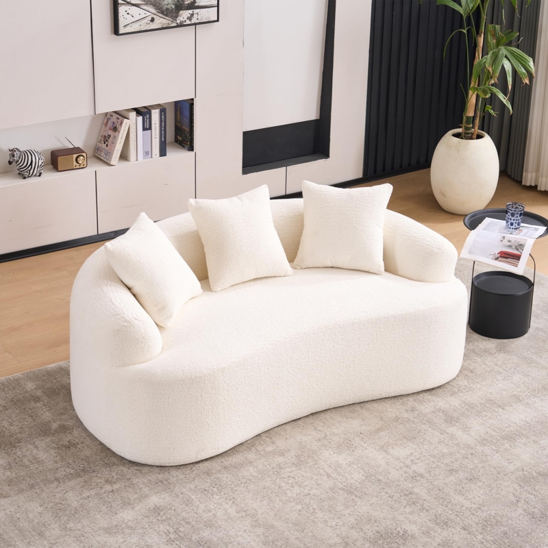 Loveseat Cream Boucle Cloud Shape Low Profile Deep Seat