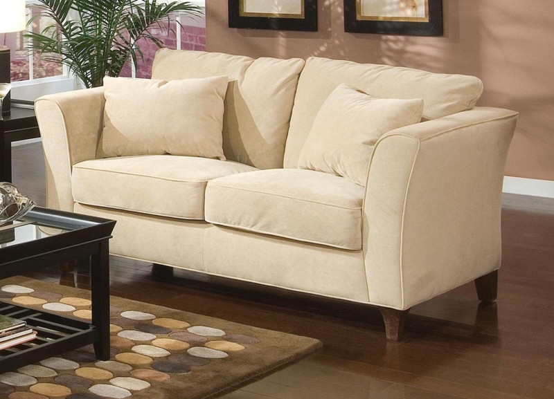 Loveseat Cream Velvet Tufted Traditional Scalloped Back