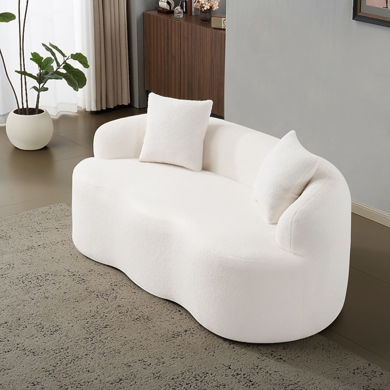 Loveseat Curved Cream Boucle Texture Modern Small Space