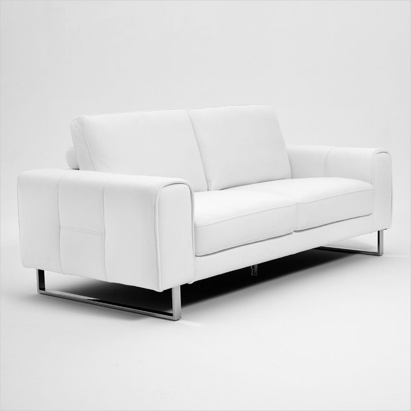 Loveseat Curved Silhouette White Leather-like Minimalist Low Profile Sofa