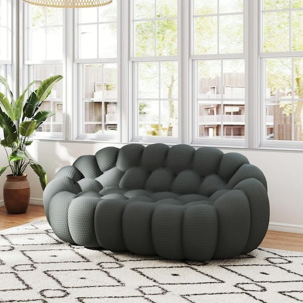 Loveseat Dark Gray Mesh Fabric Multi-Tufted Bubble Floor