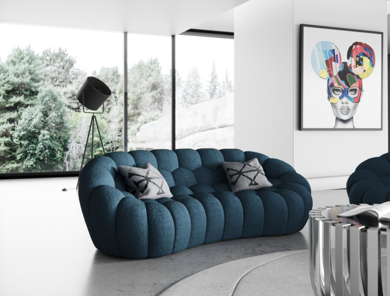 Loveseat Dark Teal Bubble Tufted Curved Silhouette