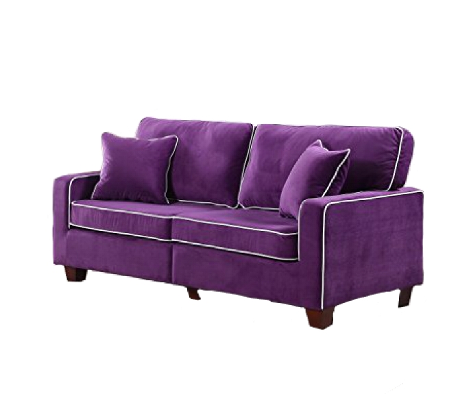 Loveseat Deep Plum Upholstery White Piping Square Arms Tailored