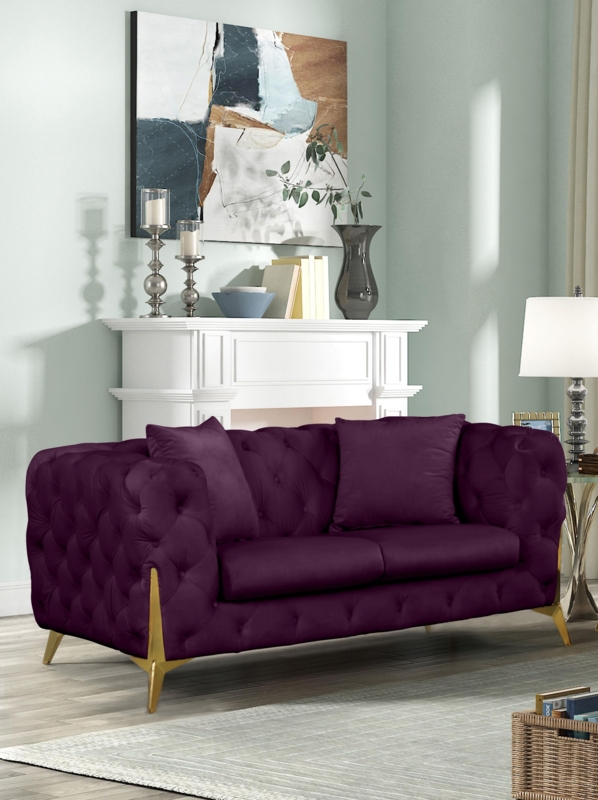 Loveseat Diamond Tufted Gold Stiletto Legs Velvet