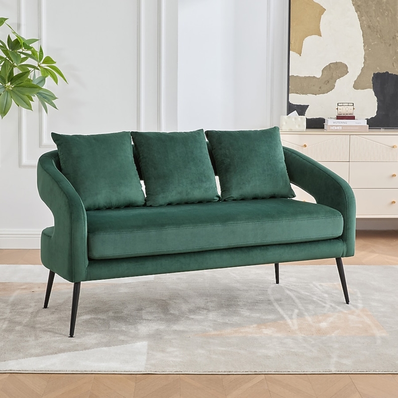 Loveseat Emerald Green Velvet Channel Tufted Glam Style