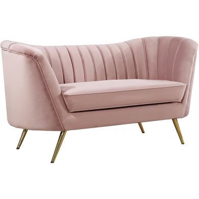 Loveseat featuring Vertical Channel Tufting and Gold Tapered Legs
