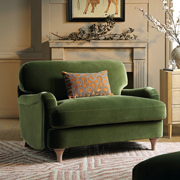 Loveseat Fern Green Velvet Curved Back Bench Seat Turned Wood Legs