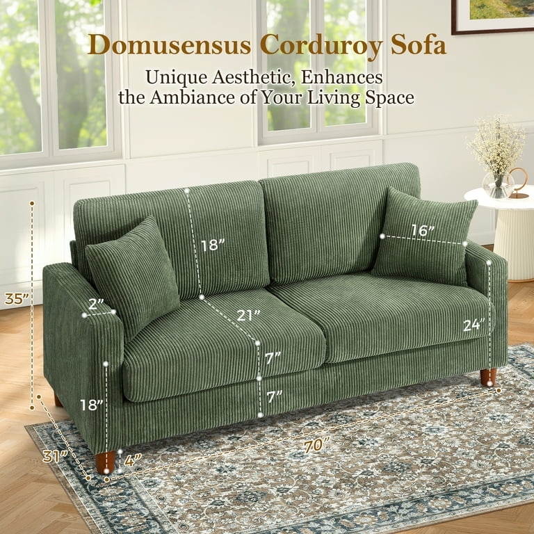 Loveseat Forest Green Corduroy Extra Deep Seat Loose Back Pillows Style