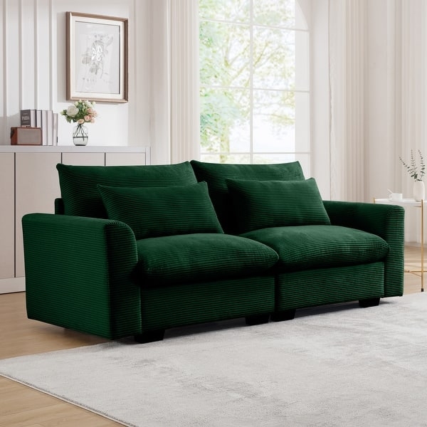 Loveseat Forest Green Corduroy Modular Design with Lumbar Pillows