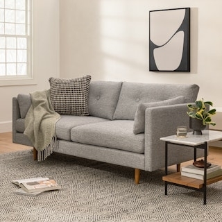 Loveseat Gray Button Tufted Back Tapered Wood Legs Modern (62)