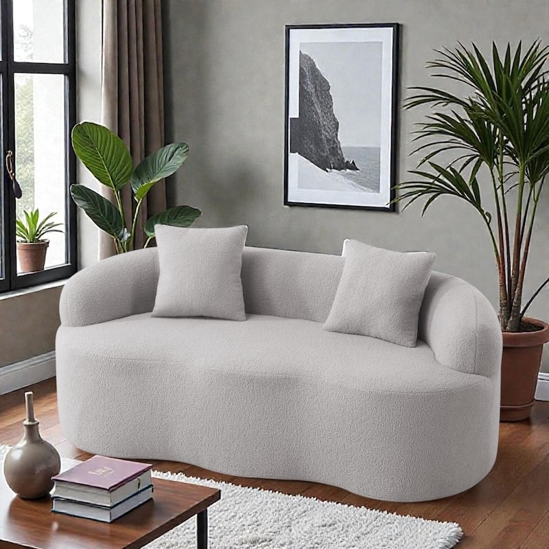 Loveseat Grey Boucle Integrated Arms Curved Silhouette