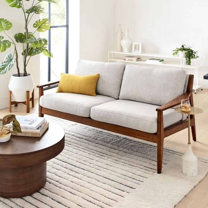 Loveseat Grey Show Wood Frame Mid Century Modern Style