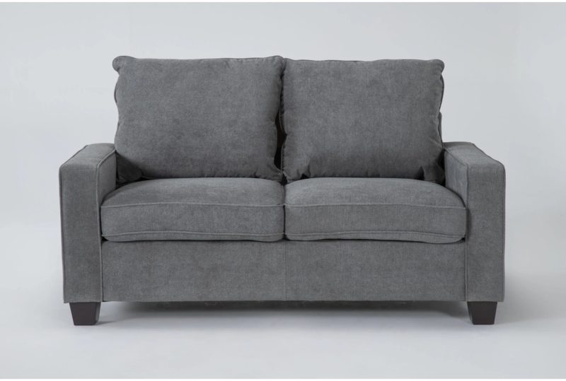 Loveseat Grey Track Arms Contemporary Textured Fabric Compact (65)