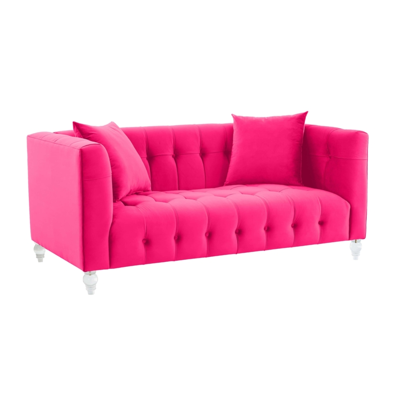 Loveseat in Hot Pink Velvet with Clear Turned Acrylic Legs