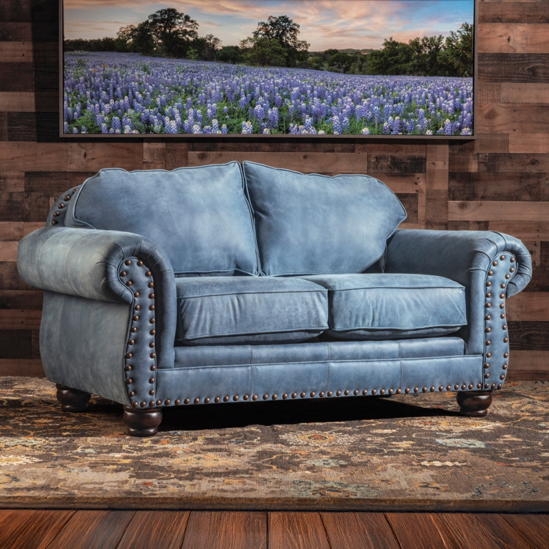 Loveseat in Leather-Like Material with Bronze Nailhead Trim