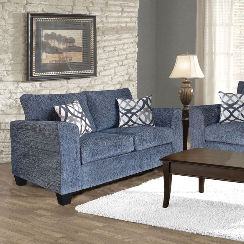 Loveseat in Mottled Upholstery with Geometric Pillows