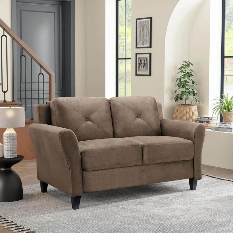 Loveseat Microfiber Diamond Tufted Back Rolled Arms Tapered Legs