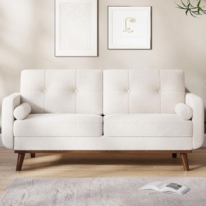 Loveseat Mid Century Boucle Button Tufted Bolster Pillows