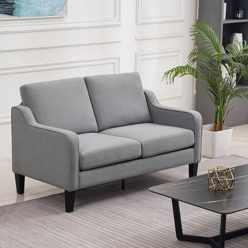Loveseat Mid Century Light Grey Scooped Arms Tapered Legs (60)