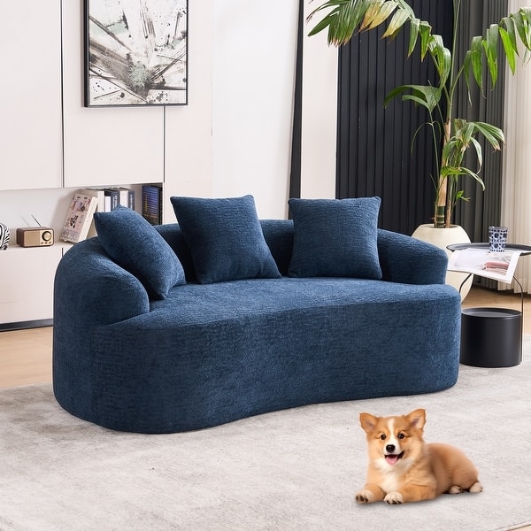 Loveseat Navy Chenille Kidney Shape Integrated Arms