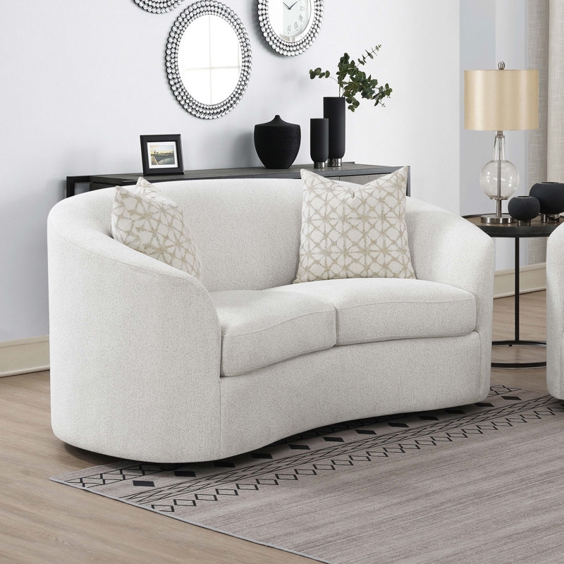 Loveseat Off-White Boucle Sloped Round Arms Contemporary