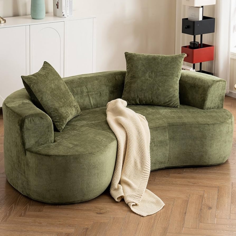 Loveseat Olive Green Chenille Extra Wide Arms Organic