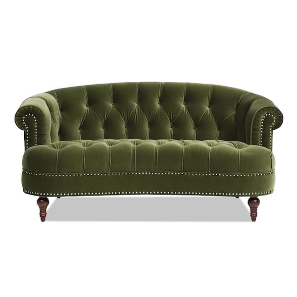 Loveseat Olive Green Velvet Chesterfield Metallic Casters Tufted Seating