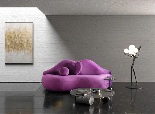 Loveseat Purple Velvet Lip Shaped Silhouette Sculptural Form
