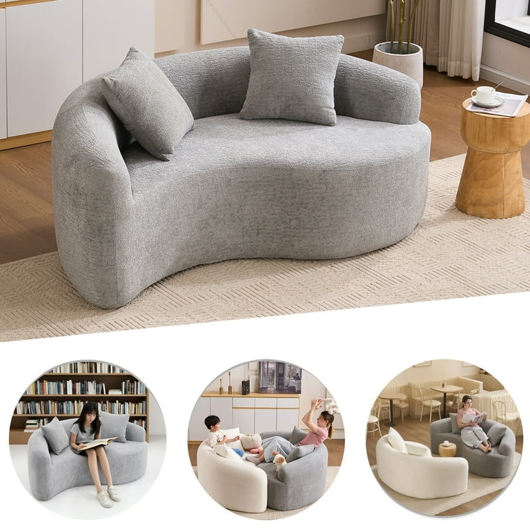Loveseat S-Shaped Silhouette Chenille Gray Modern Sofa Design
