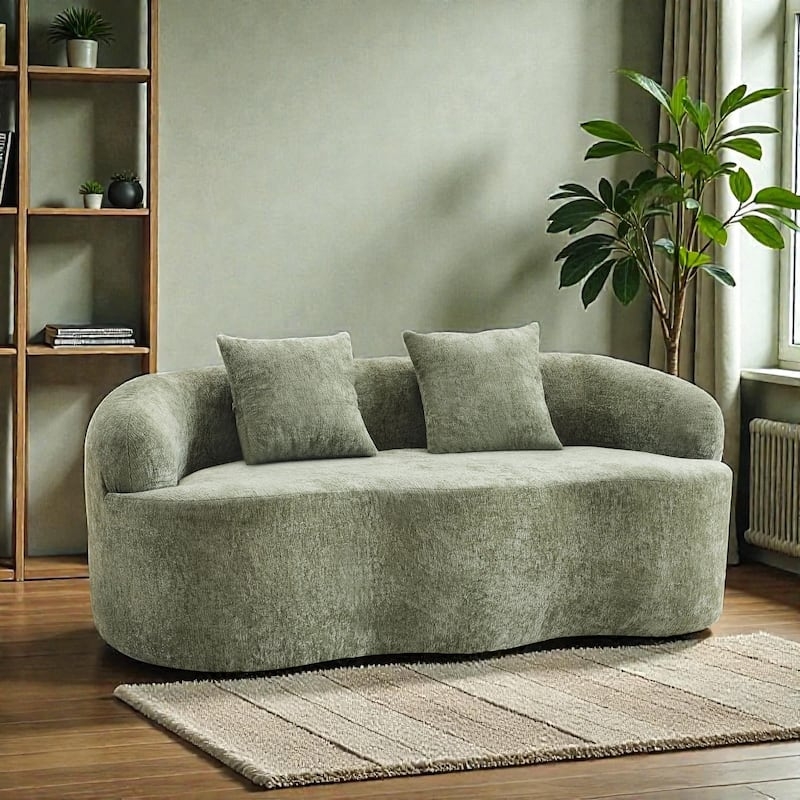 Loveseat Sage Green Chenille Low Slung Base Curved