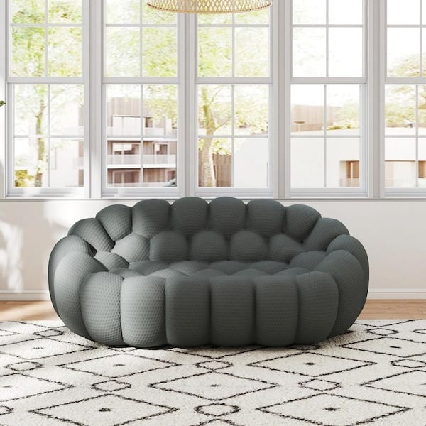 Loveseat Sculptural 3D Knit Bubble Texture Charcoal Gray
