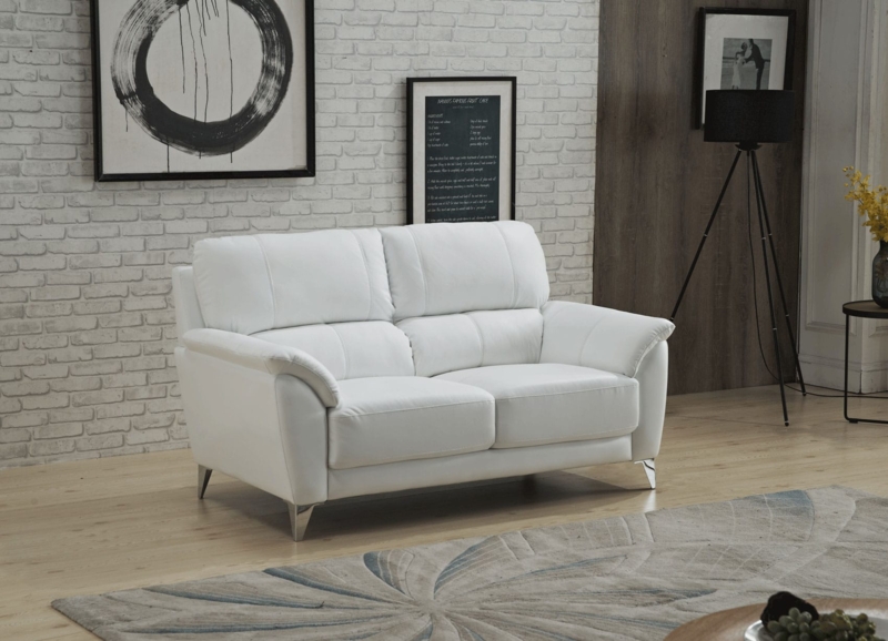 Loveseat Segmented Padding Polished Sled Base Contemporary White Sofa