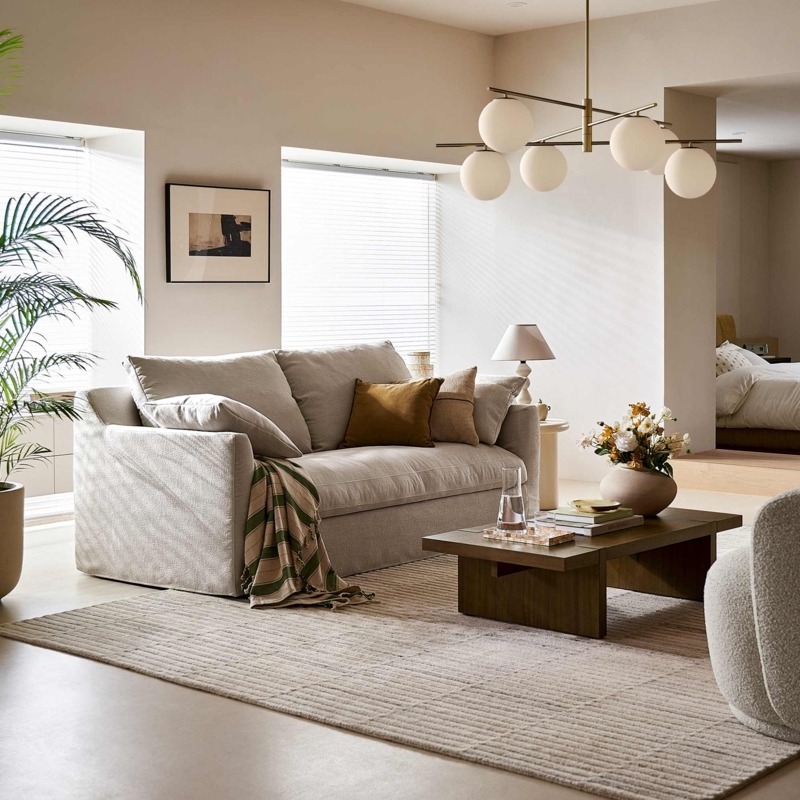 Loveseat Slipcover Ivory Minimalist Modern Living Room Lounge