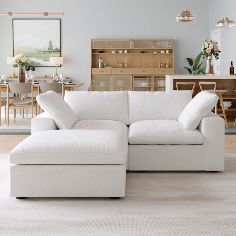 Loveseat Slipcovered Linen Texture Overstuffed Cushions Modular