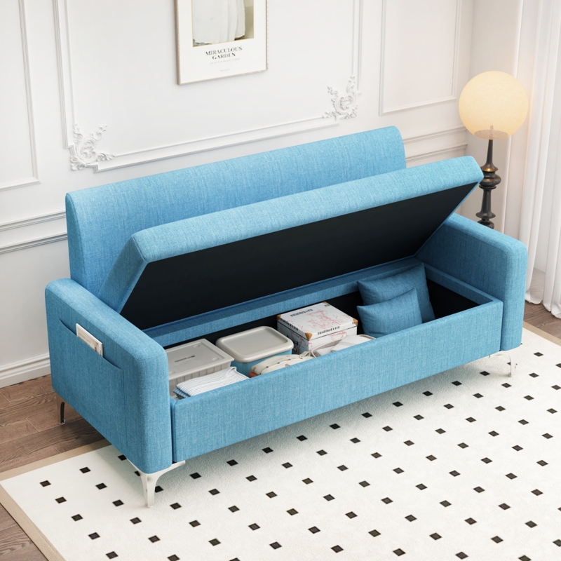 Loveseat Sofa Blue Side Storage Pockets Compact Modern Apartment