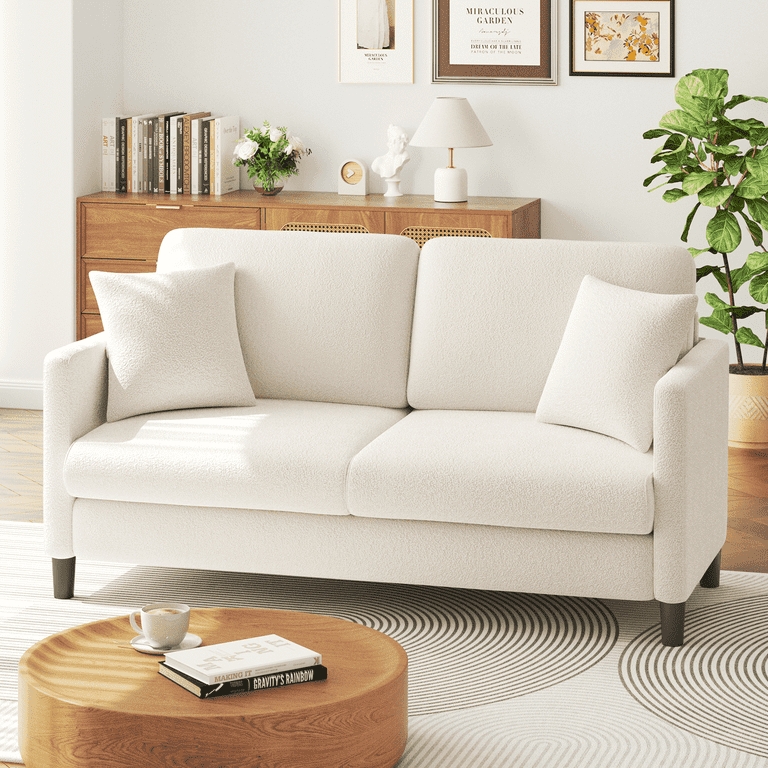 Loveseat Teddy Fleece Beige White Boucle Texture Deep Seating